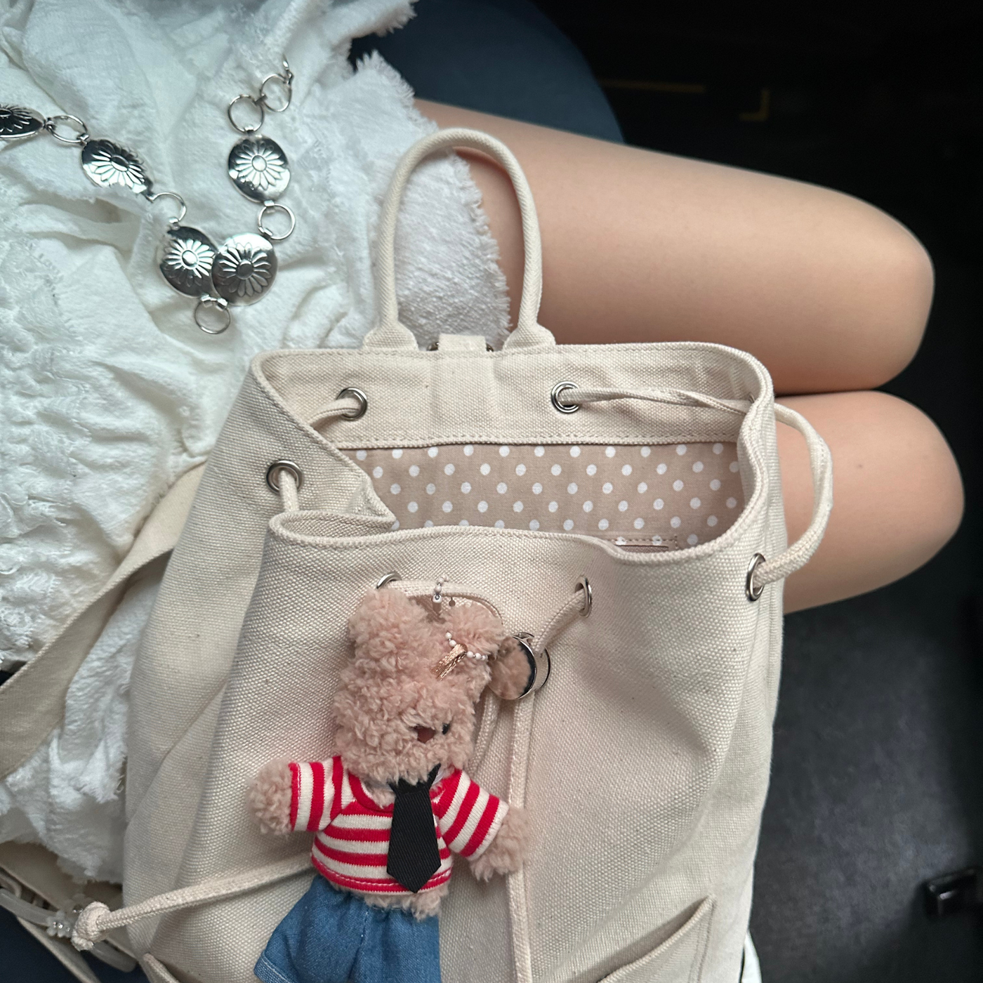 POLKA DENIM BACKPACK CANVAS WHITE – JHGR