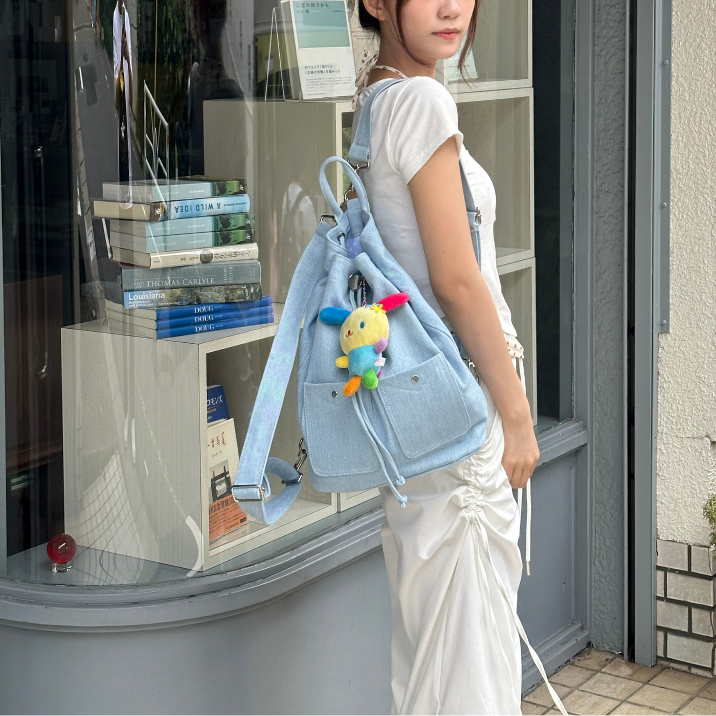 POLKA DENIM BACKPACK SOFT BLUE – JHGR