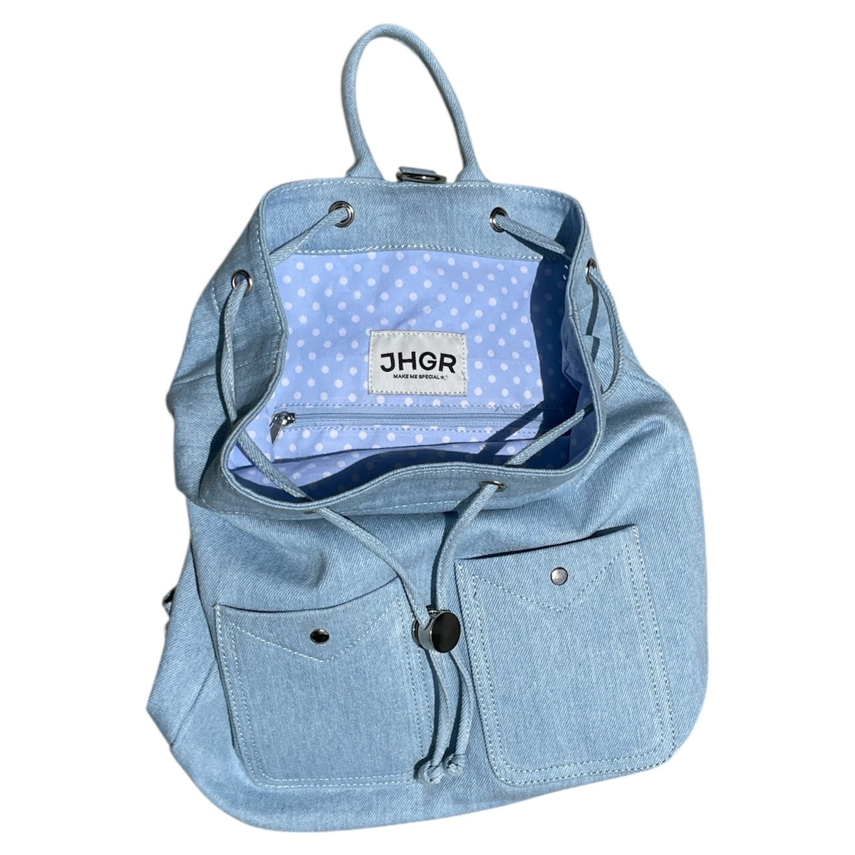 POLKA DENIM BACKPACK SOFT BLUE – JHGR